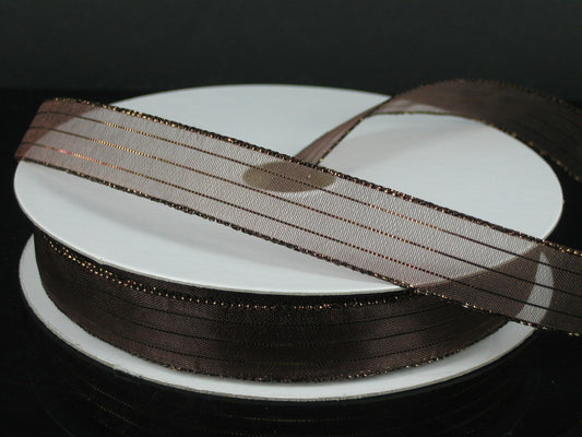 931103-38 | 5/8" | CHOCOLATE SHEER/CHOC | METALLIC PINSTRIPE | 50YD