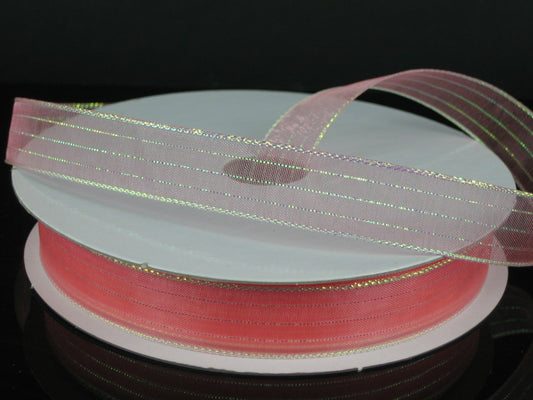 931103-46 | 5/8" | METALLIC PINSTRIPE SHEER | IRIDESCENT CORAL | 50YD