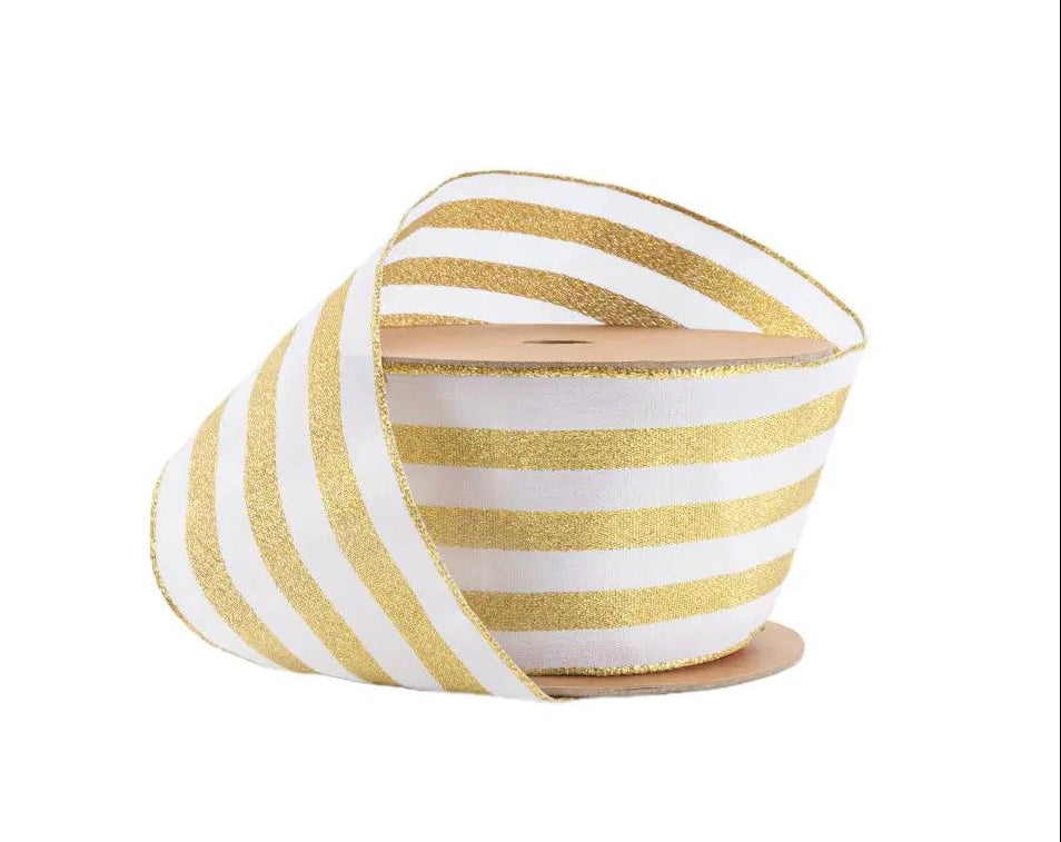 9332W-002-63E | 2.5" | White w/Metallic Gold Stripe | 10yds