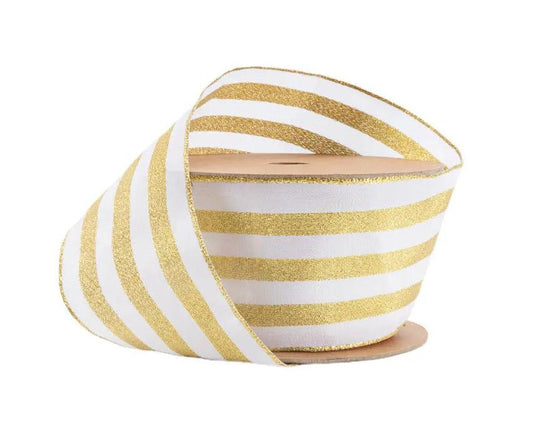 9332W-002-63E | 2.5" | White w/Metallic Gold Stripe | 10yds