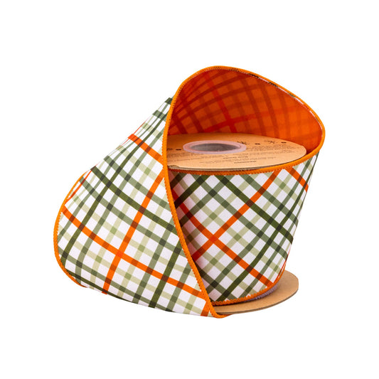 9339W-750-100E | 4" | Dupioni Garden Bias Plaid w/Orange Backing | 10yds