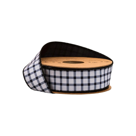 9344W-038-38E | 1.5" | Black Grid on White Dupioni w/Black Backing | 10yds