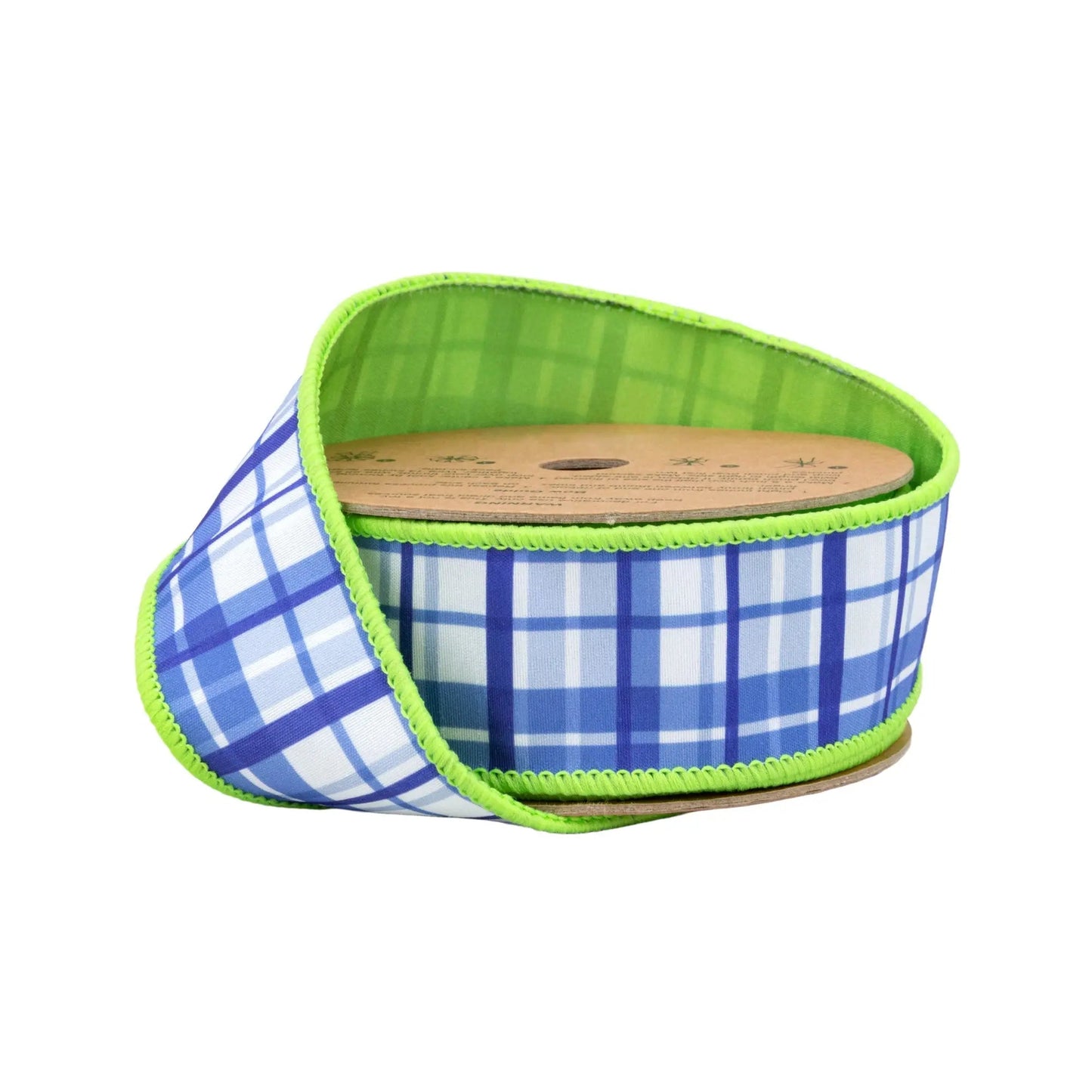 9378W-552-38E | 1.5" | Blue and White Plaid Dupioni w/Lime Green Backing | 10yds