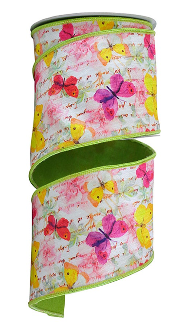 93807W-185-10F | Citrus | Butterfly Watercolor Citrus Wired Edge