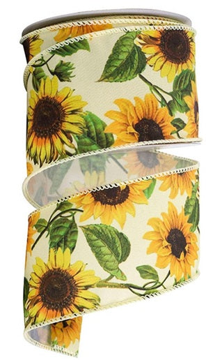 93941W-725-40F | Cream | Sunflowers Spray Wired Edge