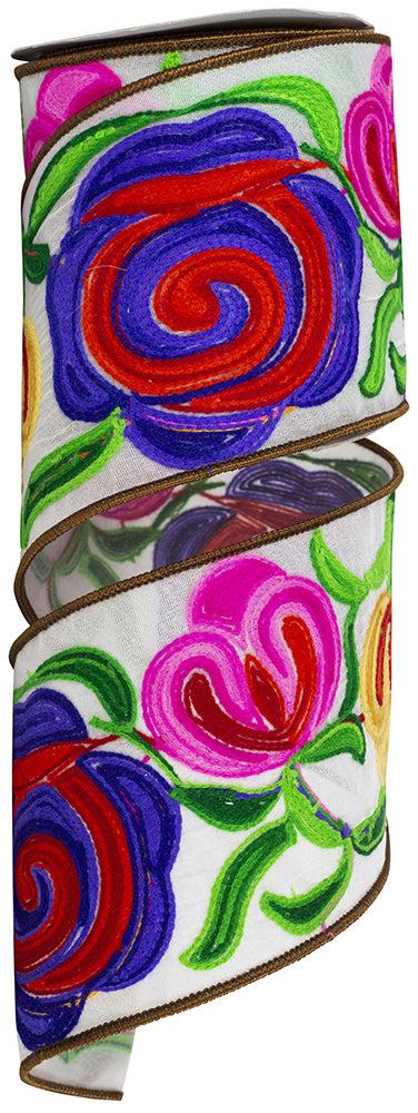 94141W-001-10D | 4" | Floral Embroidery Stitches Wired Edge, Multi Colored