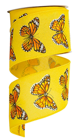 94344W-079-40F | Yellow | Butterfly Monarch Print | Wired Edge