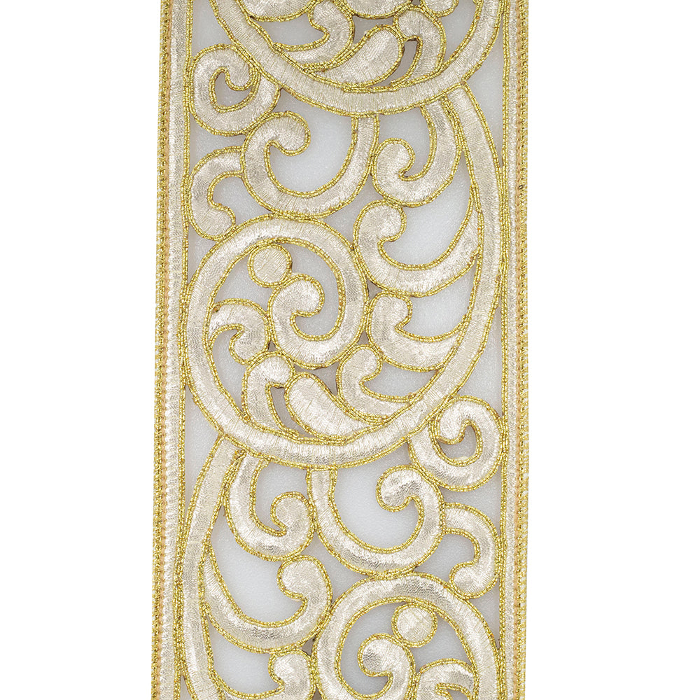 94375W-992-10D | 4" | EMBROIDERY IVORY CUTOUT OPULENCE | WIRED EDGE