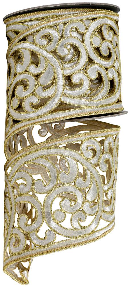 94375W-992-10D | 4" | EMBROIDERY IVORY CUTOUT OPULENCE | WIRED EDGE