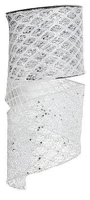 94377W-070-10F | 4" | SILVER | GLITTER MESH DIAMOND WEB SEQUIN DOTS WIRED EDGE