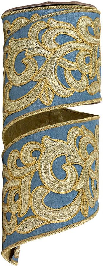 94425W-354-10D | 4" | French Blue | Scroll Embroidery Deluxe Metallic Dupioni Backed Wired Edge