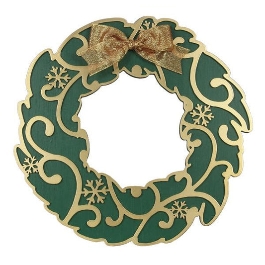 94922| Wood Laser Cut Christmas Wreath w/Snowflakes | Green/Gold