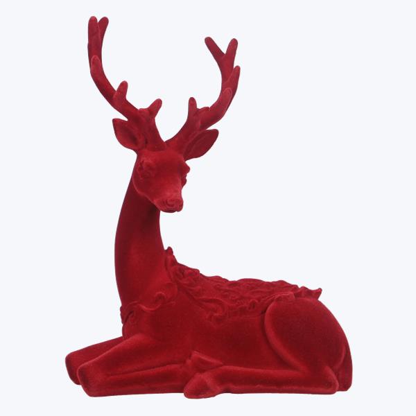 95498 | Resin Flocking Deer Tabletop Decor | Red