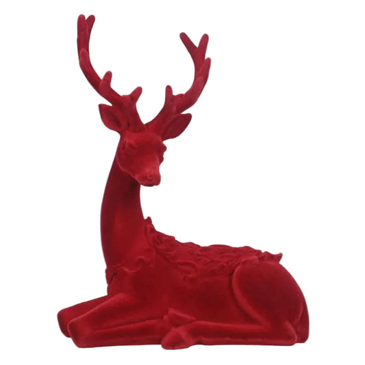 95498 | Resin Flocking Deer Tabletop Decor | Red