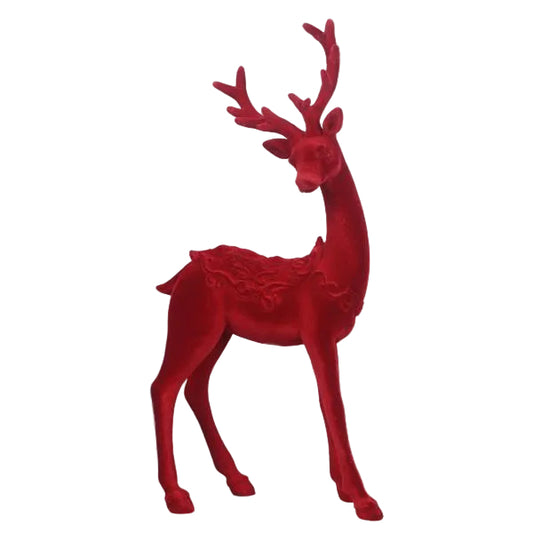 95499 | Resin Flocking Deer Tabletop Decor | Red