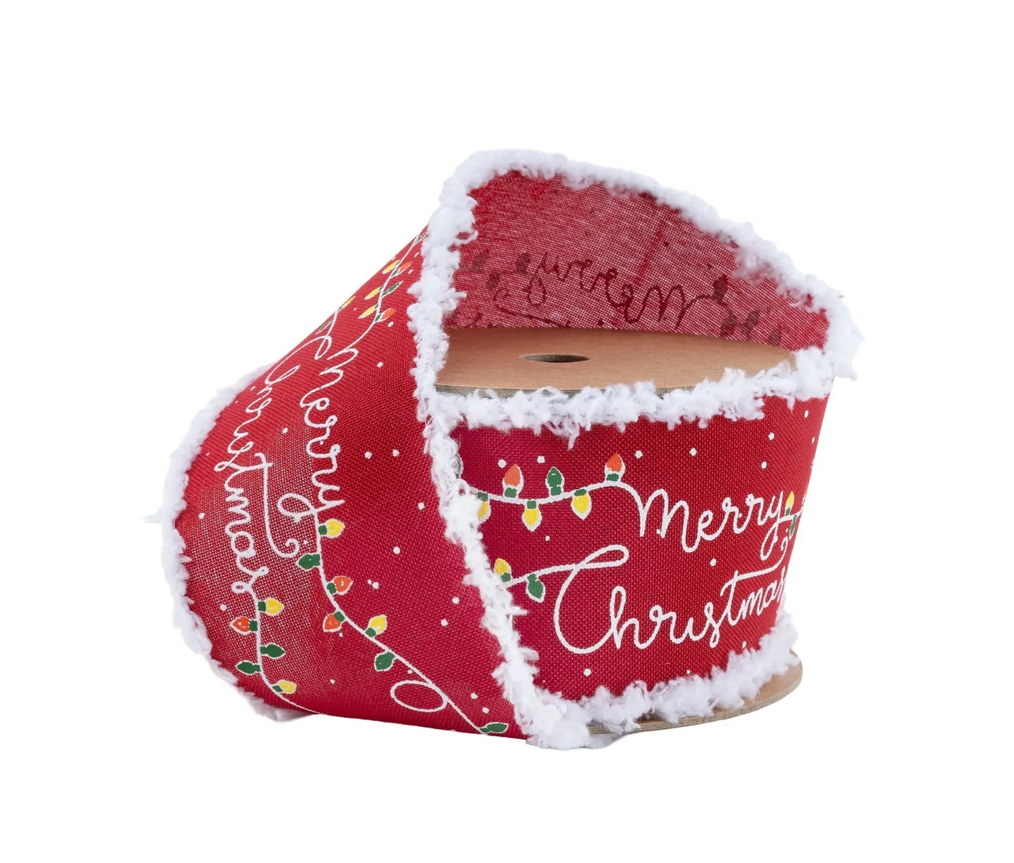 9642W-250-63E | 2.5" | Merry Christmas w/Fuzzy Edge |Red w/White Edge | 10yds
