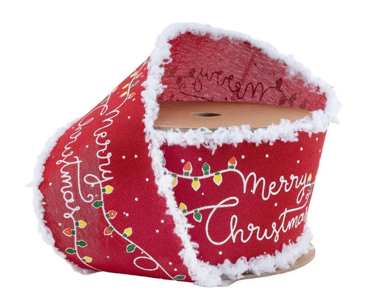 9642W-250-63E | 2.5" | Merry Christmas w/Fuzzy Edge | Red w/White Edge | 10yds