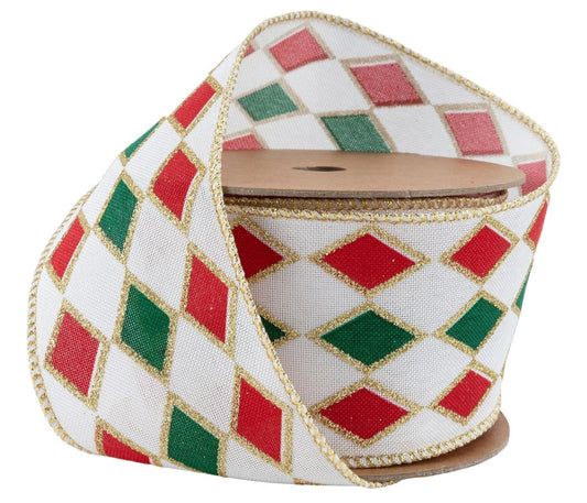 9647W-039-63E | 2.5" | Red/Green Diamond Glitter | 10yds