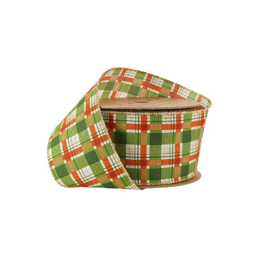 9702W-580-63E | 2.5"| Orange/Green Plaid w/Gold Accent | 10yds