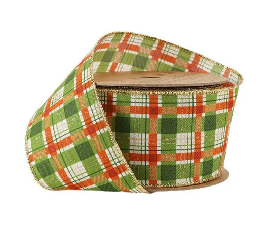 9702W-580-63E | 2.5"| Orange/Green Plaid w/Gold Accent | 10yds