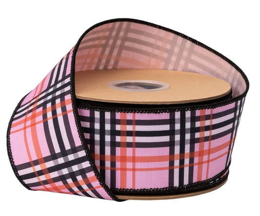 9736W-150-63E | 2.5" | Dupioni Fashion Plaid on Pink w/Pink Backing | 10yds