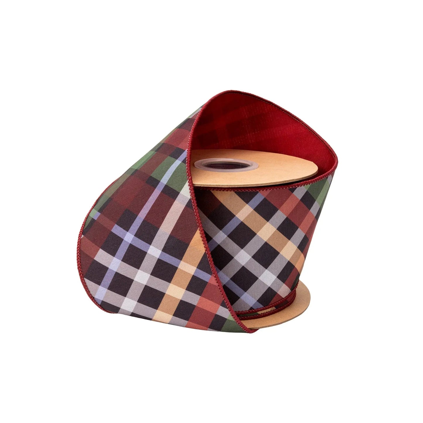 9771W-040-100E | 4" | Dupioni Jewel Tone Bias Plaid w/ Red Backing | 10yds