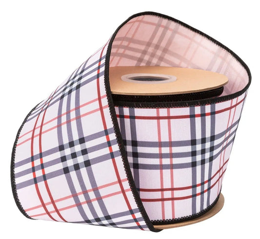 9785W-150-100E | 4" | Dupioni Light Pink Fashion Plaid w/Pink Backing | 10yds