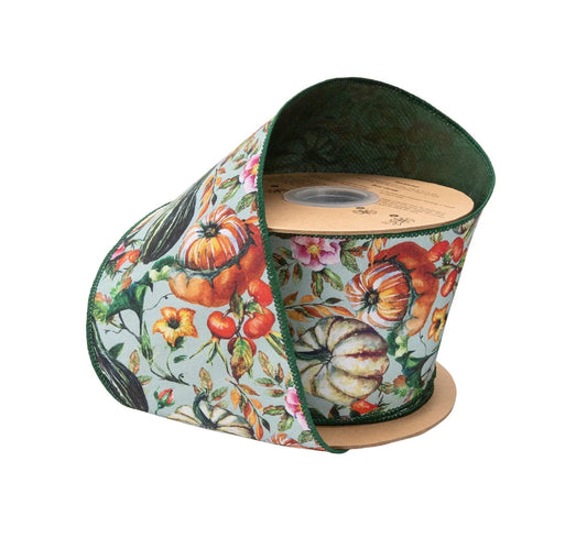 9787W-593-100E | 4" | Dupioni Gourds on Green w/Green Backing | 10yds