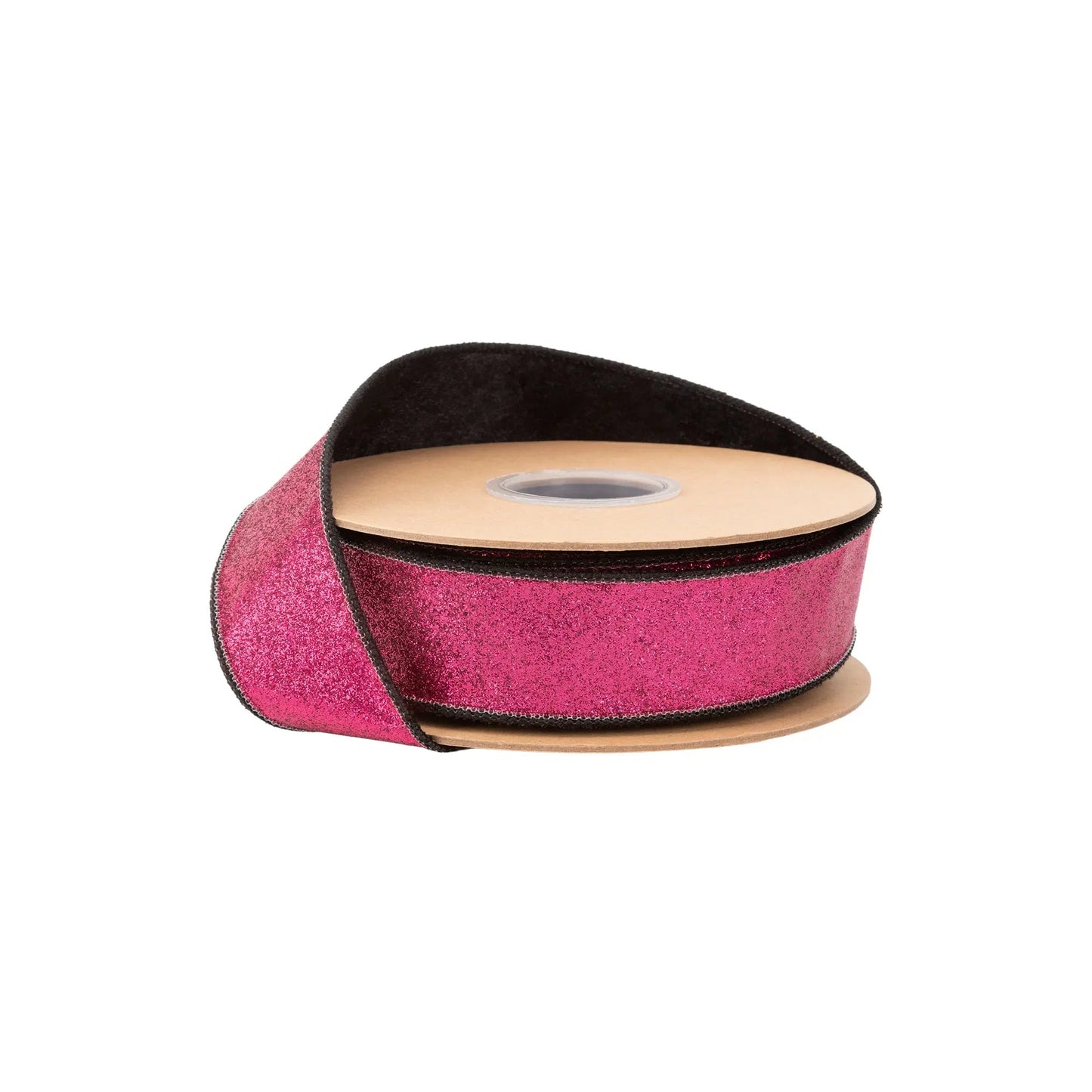 9799W-175-38E | 1.5" | Hot Pink Glitter w/Velvet Black Backing | 10yds