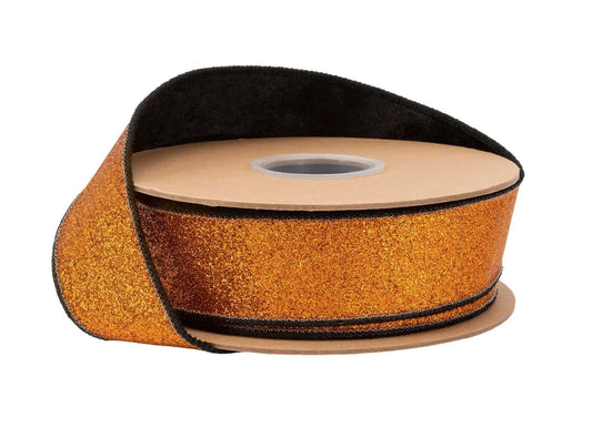 9799W-690-38E | 1.5" | Orange Glitter w/Velvet Black Backing | 10yds