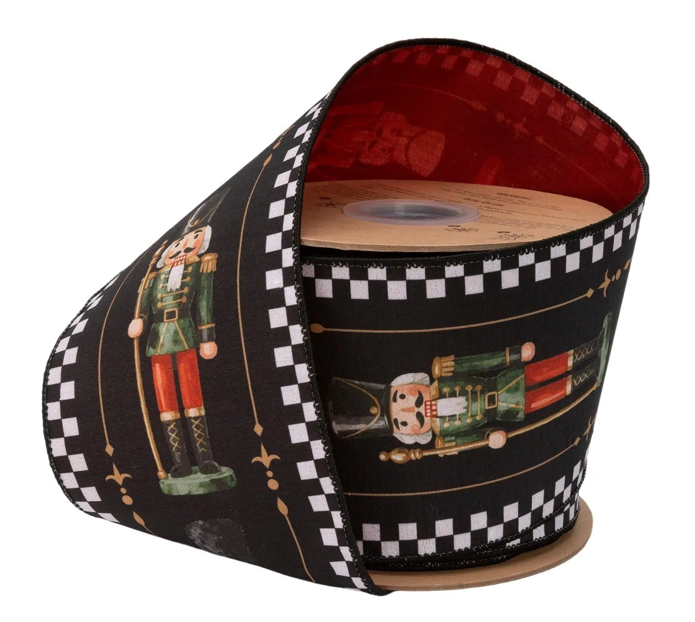 9809W-030-100E | 4" | Dupioni Black/White Check Nutcracker on Black w/Red Backing | 10yds