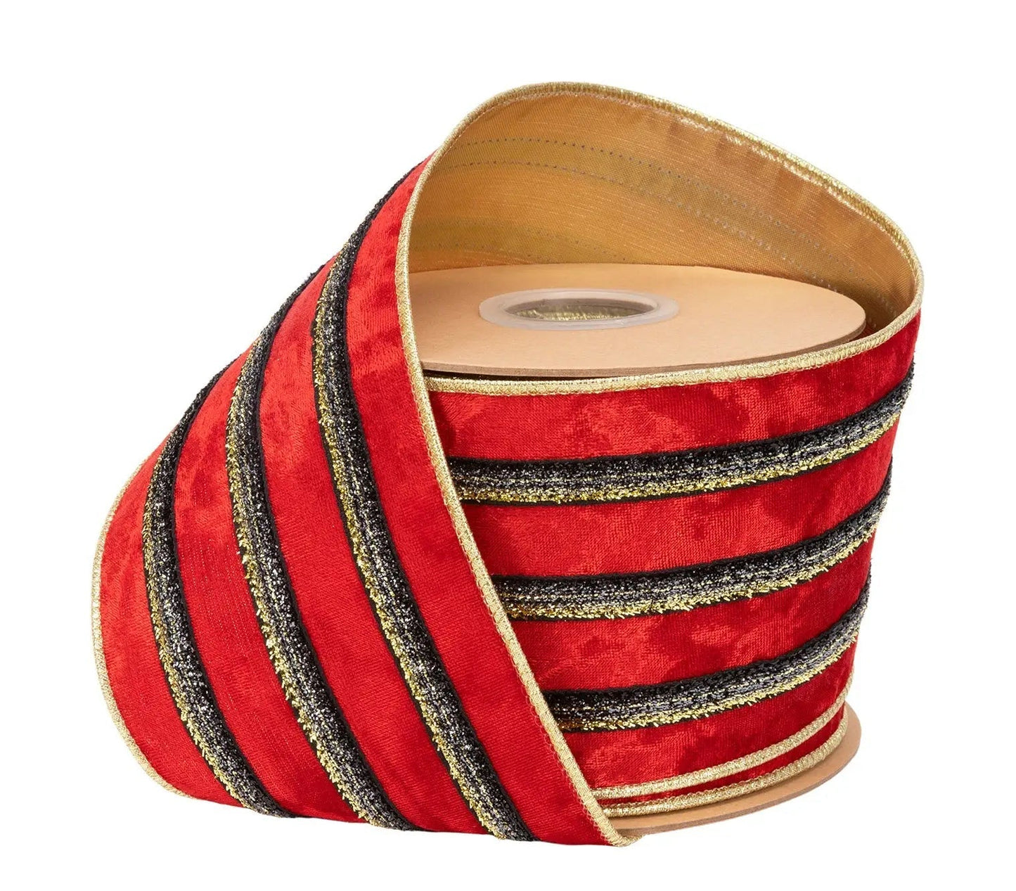 9826W-250-100E | 4" | Velvet Red w/Black/Gold Metallic Trim w/Gold Backing| 10yds