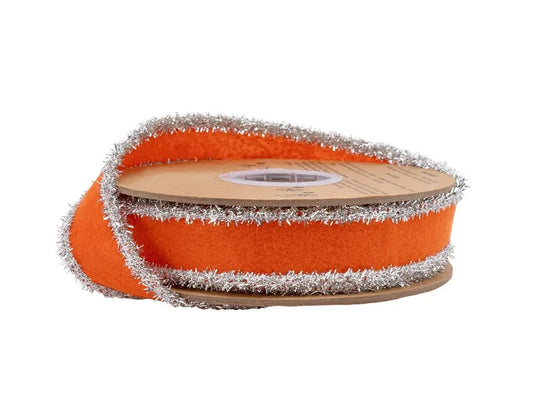 9838W-750-25E | 1" | Felt Orange w/Tinsel Edge | 10yds