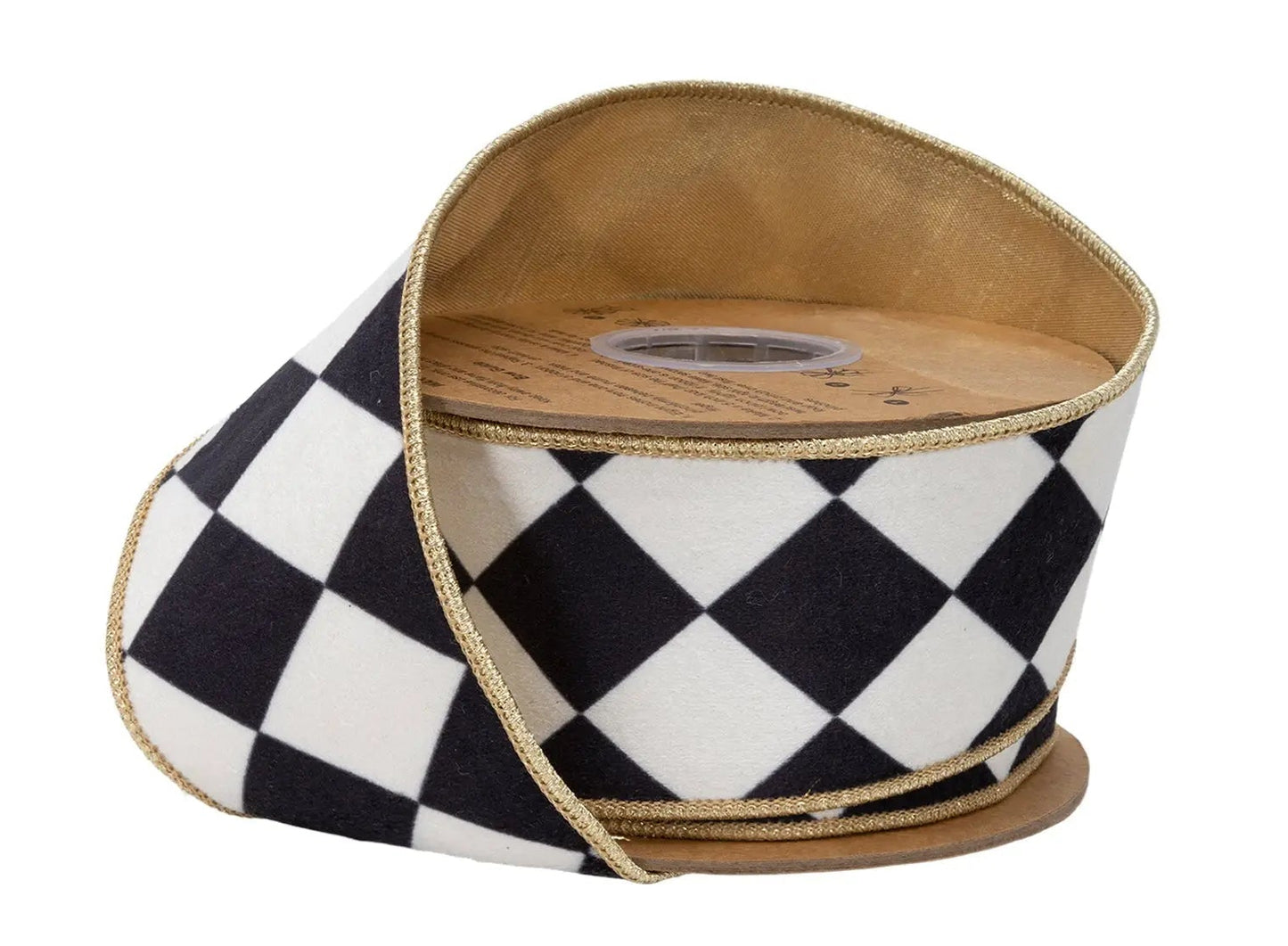 9839W-031-63E | 2.5" | Velvet Black/White Rhombus w/Metallic Gold Backing | 10yds