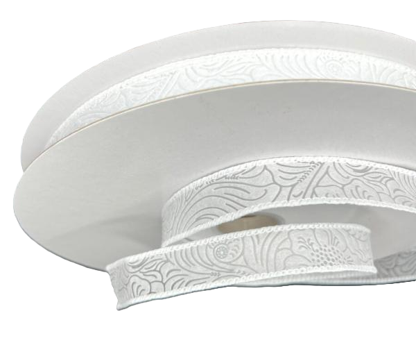 984205-01C | 7/8" |  WHITE | FLOWER EMBOSSED | WATER RESISTANT | 50YD