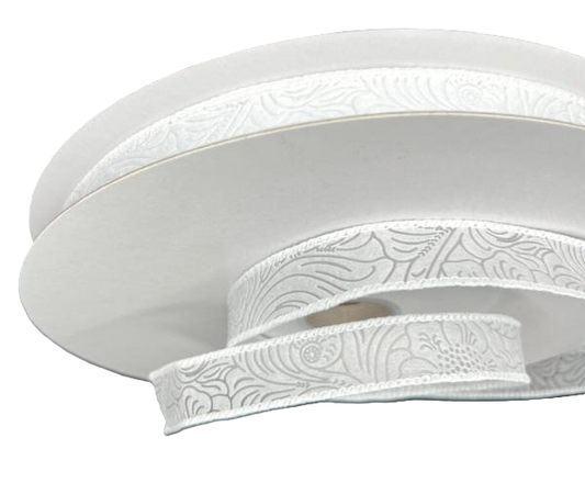 984205-01C | 7/8" |  WHITE | FLOWER EMBOSSED | WATER RESISTANT | 50YD