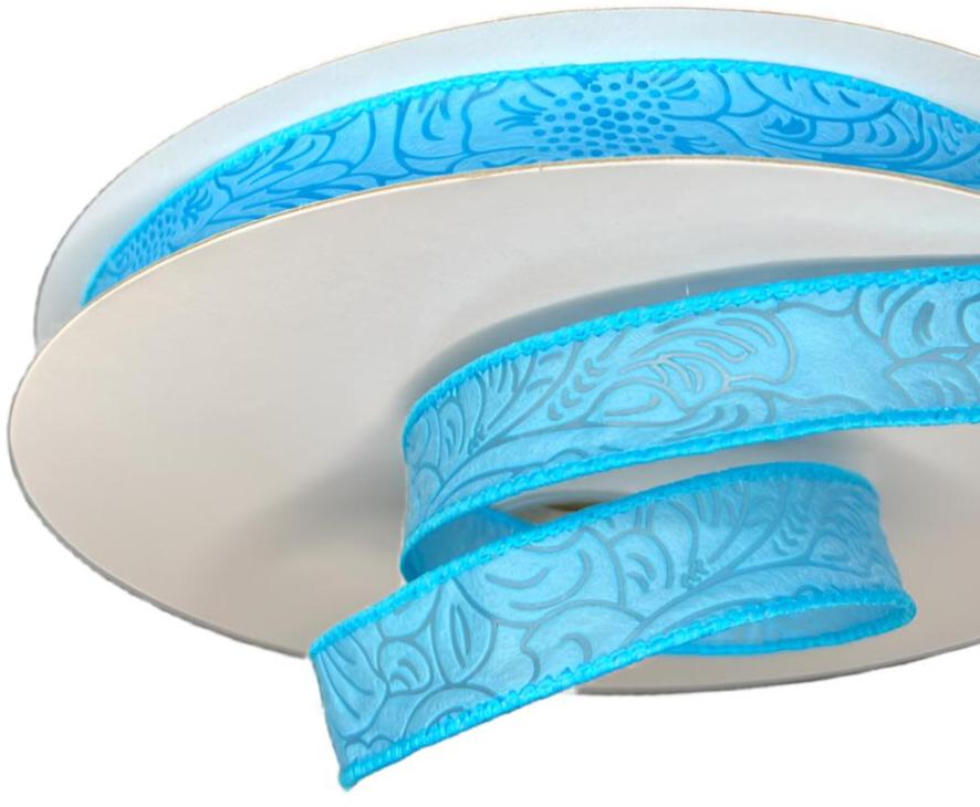 984205-04C | 7/8" | LT. BLUE | FLOWER EMBOSSED | WATER RESISTANT | 50YD