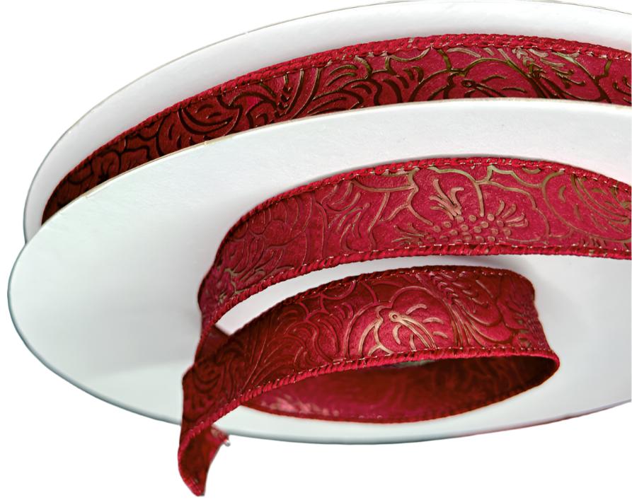 984205-10C | 7/8" | FLOWER EMBOSSED | BURGUNDY | WATER RESISTANT | 50YD