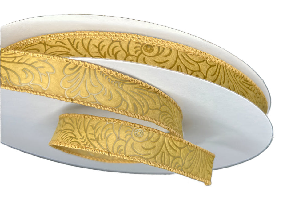 984205-15C | 7/8" | FLOWER EMBOSSED | TAN | WATER RESISTANT | 50YDS