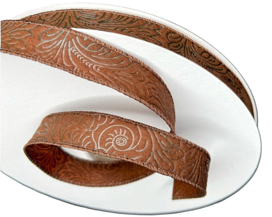 984205-38C | 7/8" | FLOWER EMBOSSED | BROWN | 50YD
