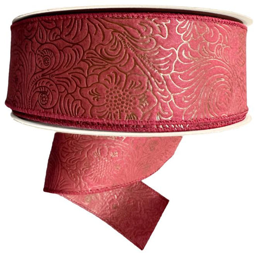 984240-10C  | 2.5" | BURGUNDY | FLOWER EMBOSSED | WATER RESISTANT | 50YD