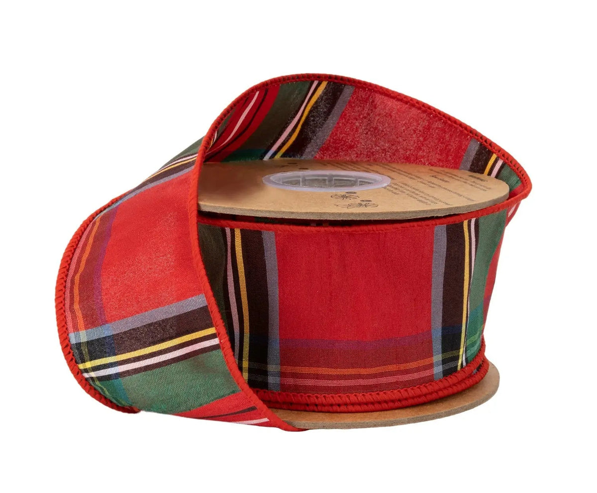 9845W-039-63E | 2.5" | Dupioni Traditional Christmas Plaid Red/Green/Blue | 10yds