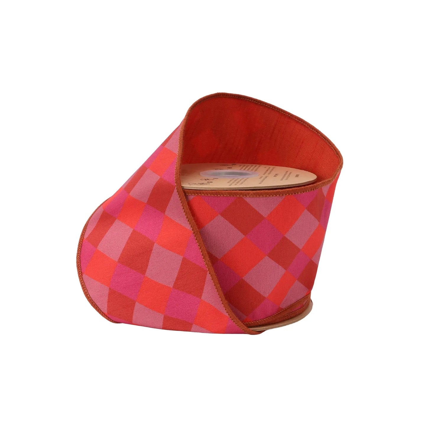 9855W-750-100E | 4" | Dupioni Orange/Pink/Red Plaid w/Red Fused Backing | 10yds