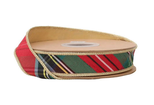 9873W-675-25E | 1" | Bold Christmas Plaid w/Metallic Gold Backing | 10yds