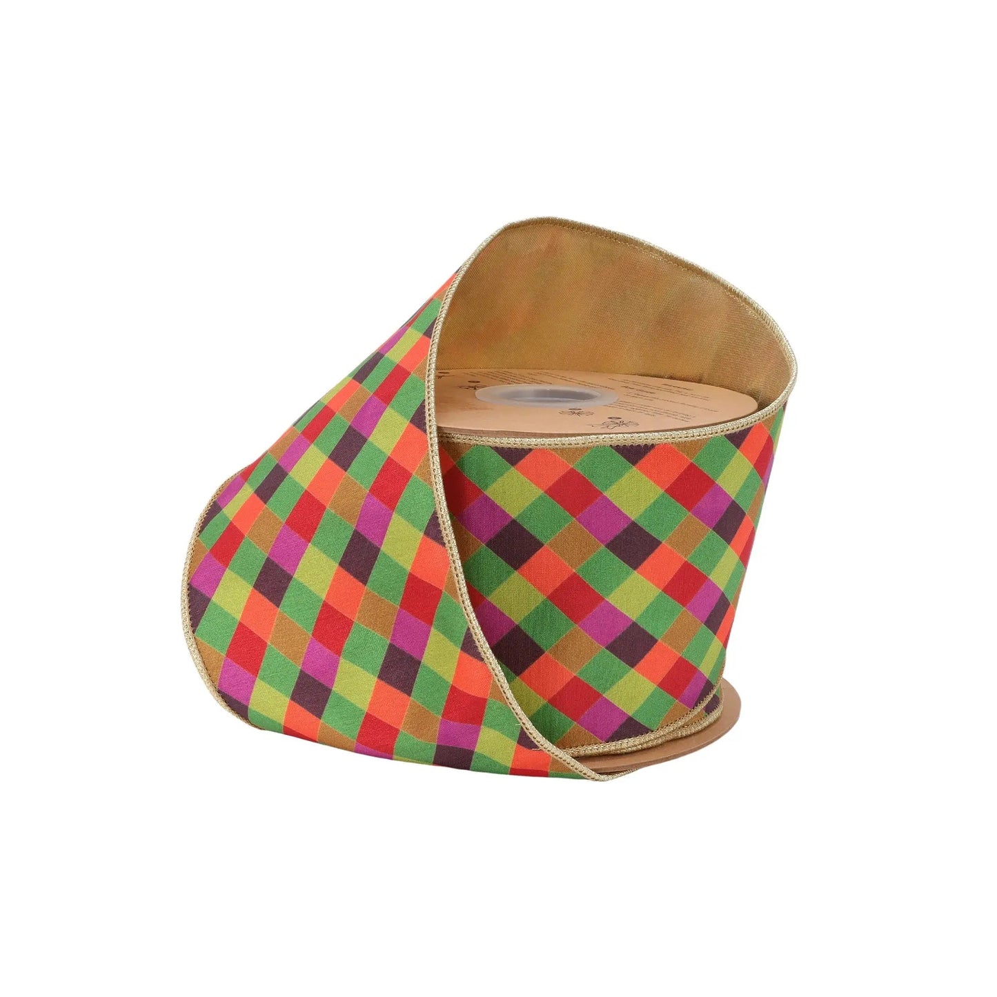 9875W-250-100E | 4" | Dupioni Multi Jewel Tone Small Bias Check Plaid w/Gold Metallic Fused Dupioni Backing | 10yds