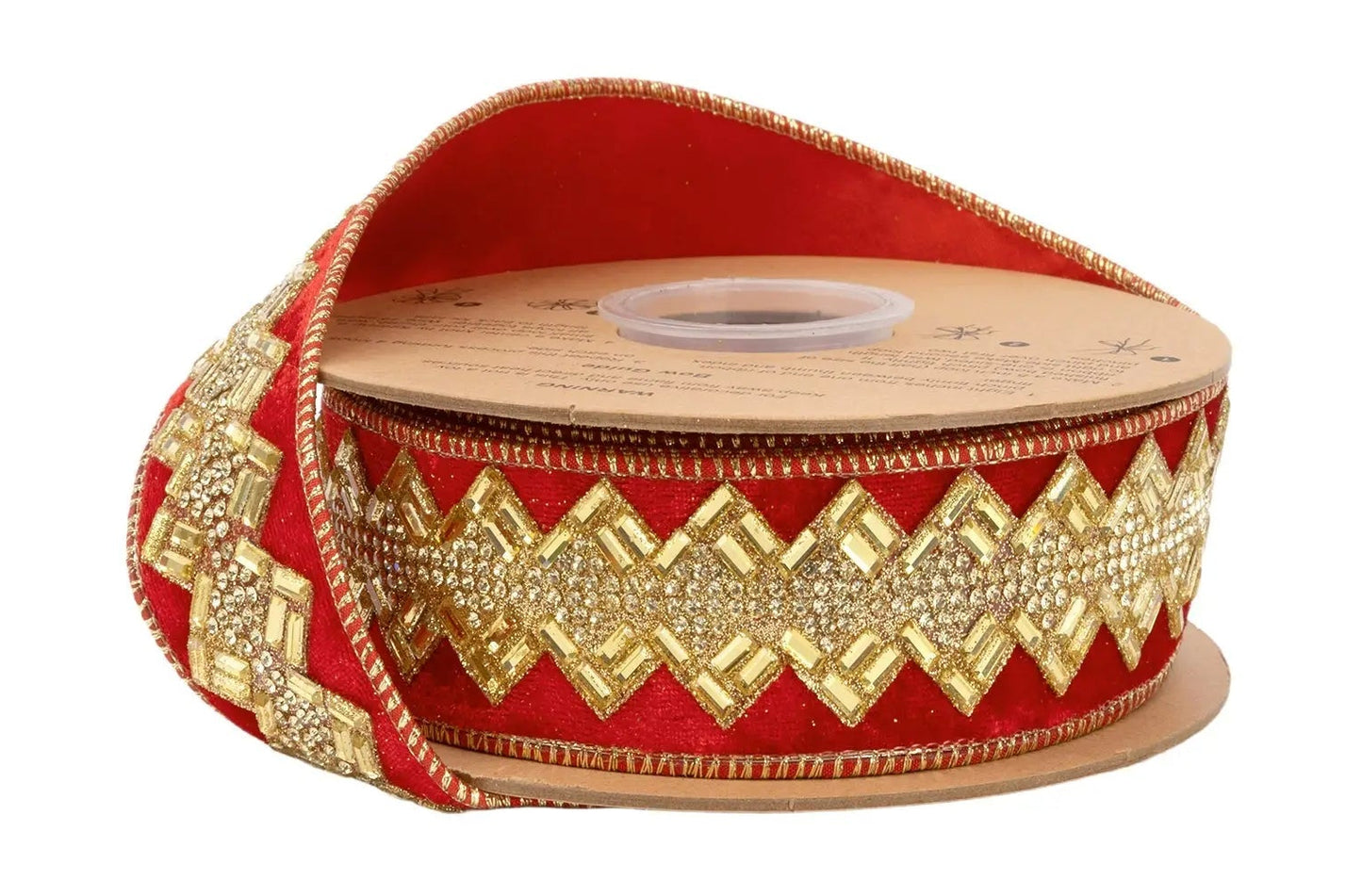 9885W-250-63E | 1.5" | Jeweled Ribbon | Red | 10yds