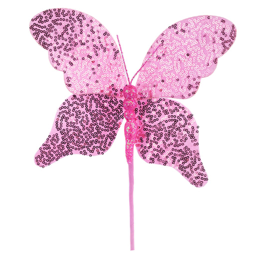 MN038522 | 11"L |  Sequin Butterfly Pick |  Pink