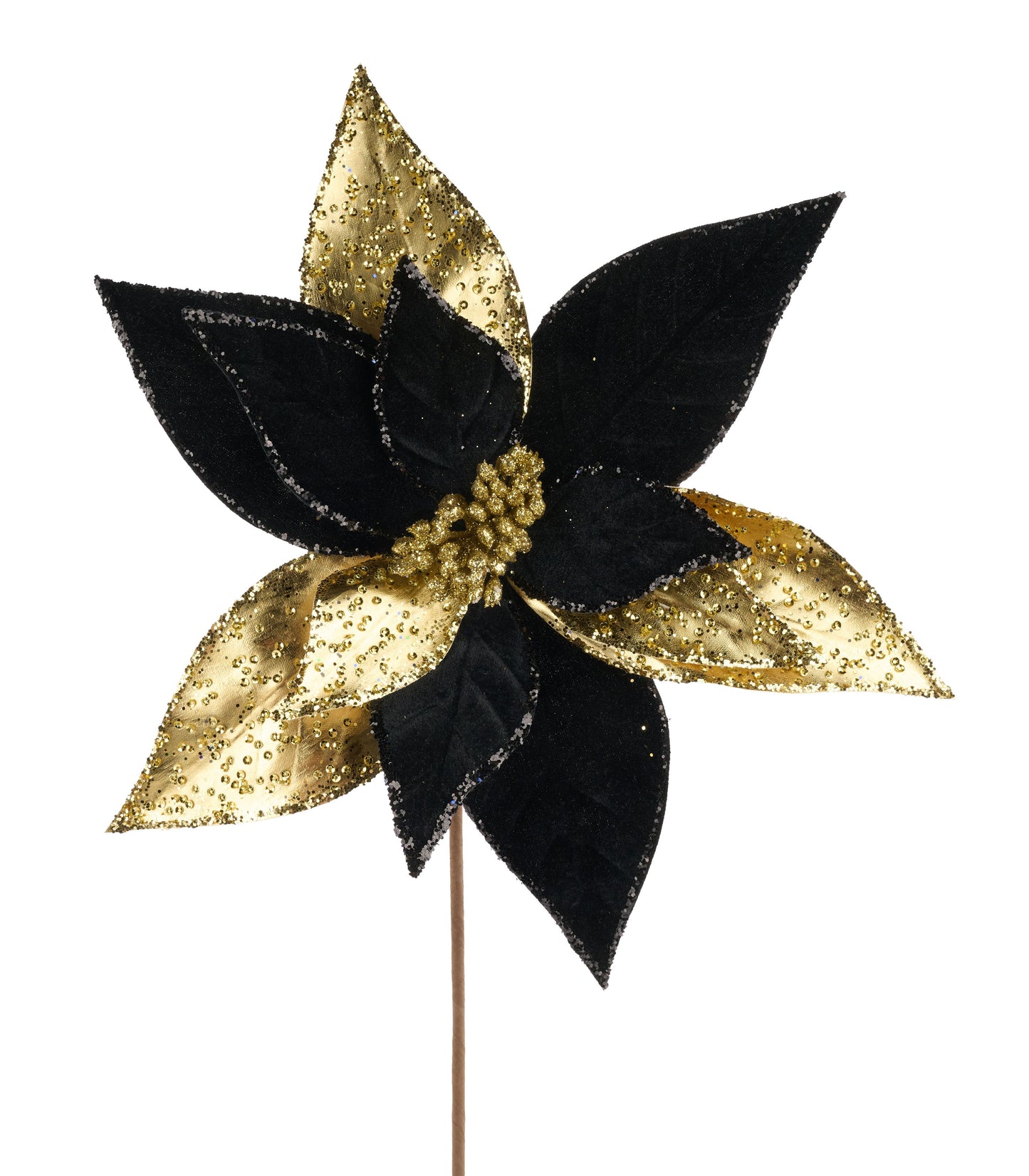 XS415898 | 12"Dia x 22"Oal | Velvet/Met Poinsettia | Black/Gold