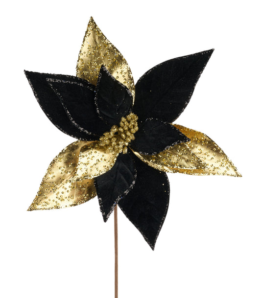 XS415898 | 12"Dia x 22"Oal | Velvet/Met Poinsettia | Black/Gold