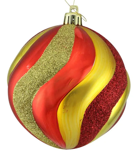 XY4960FX | 100Mm | Wide Stripe Swirl Ball | Red/Gold - A&B Wholesale Market Inc